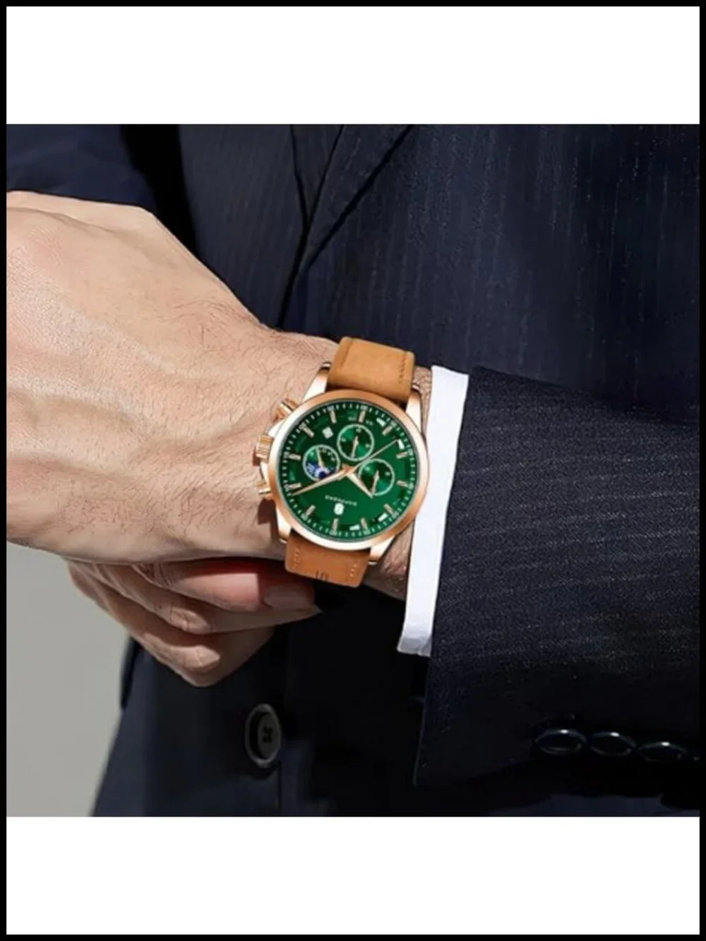 Men's Analog Quartz Chronograph Waterproof Wrist Watch with Calendar